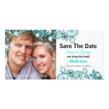 Engagement blue white black photo customized photo card