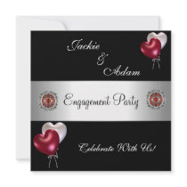 Engagement Party Black Red White Balloons Invite