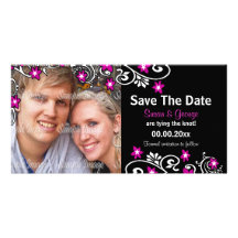 Engagement pink black white photo custom photo card