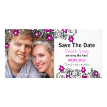 Engagement pink white black photo photo card