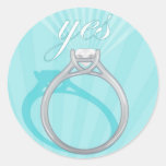 Engagement Ring "Yes" - blue Round Stickers