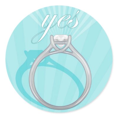 Engagement Ring "Yes" - blue Round Stickers by Birdique