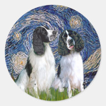 Engilsh Springer Pair - Starry Night Round Sticker