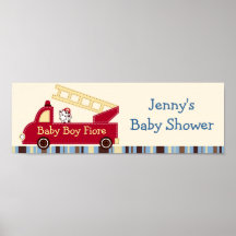 Engine 27 Fire Truck Puppy Baby Shower Banner Sign Print