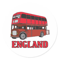 England Bus Round Stickers
