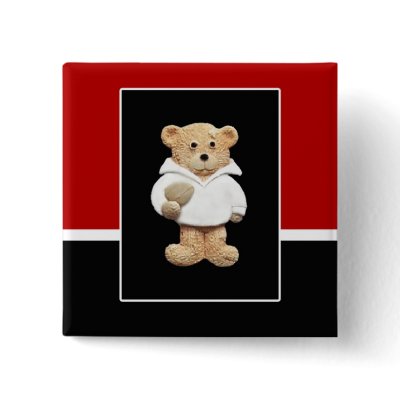 England Rugby Teddy Bear Pinback Button by Minisculptures