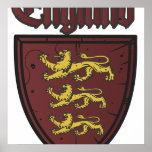 England Three Lions Wooden Shield Posters