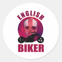 English Biker Skull Chop Round Stickers
