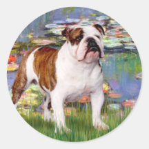English Bulldog 5 - Lilies Round Stickers