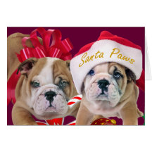 English Bulldog In Christmas Attire Cards