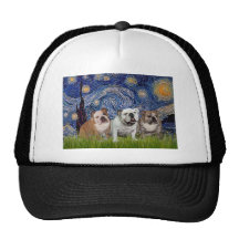English Bulldog Trio - Starry Night Mesh Hats