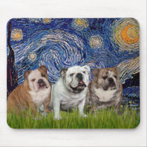 English Bulldog Trio - Starry Night Mouse Mat