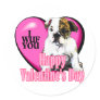 English Bulldog Valentine's Day Gifts Round Stickers