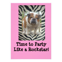 English Bulldog Zebra & Pink Part Invitations