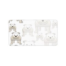 English Bulldogs, White. Dogs Pattern. Labels