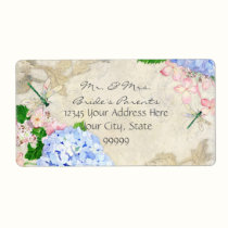 English Garden, Blue n Pink Hydrangeas Watercolor labels