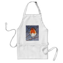 ENGLISH ROBIN IN SNOW: OIL PASTEL ART APRONS
