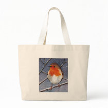 ENGLISH ROBIN IN SNOW: OIL PASTEL ART TOTE BAG