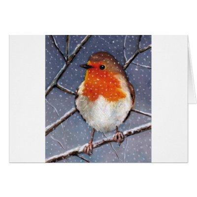 ENGLISH ROBIN IN SNOW: OIL PASTEL ART CARDS by joyart