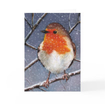 ENGLISH ROBIN IN SNOW: OIL PASTEL ART CARD