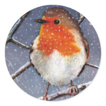 ENGLISH ROBIN IN SNOW: OIL PASTEL ART STICKER