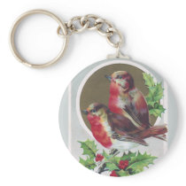 English Robins and Holly Vintage Christmas Key Chain