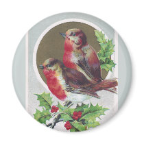 English Robins and Holly Vintage Christmas Refrigerator Magnet