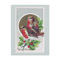 English Robins and Holly Vintage Christmas Post Cards