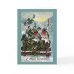 English Robins on a Fence Antique Christmas Greeting Card