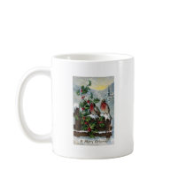 English Robins on a Fence Antique Christmas Mug