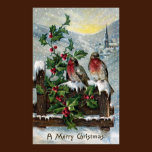 English Robins on a Fence Antique Christmas posters