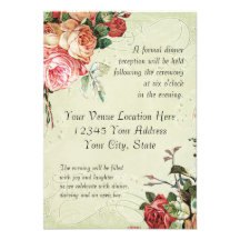 English Rose Bouquet, Vintage n Modern Swirl Leaf Custom Invitation