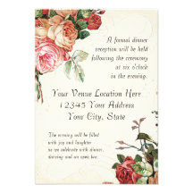 English Rose Bouquet, Vintage n Modern Swirl Leaf Personalized Invitations
