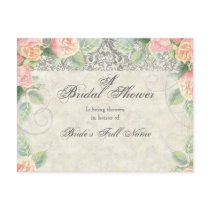 English Rose & Silver Bridal Shower Invitation Post Cards