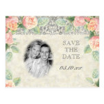 English Rose & Silver Save the Date Postcard