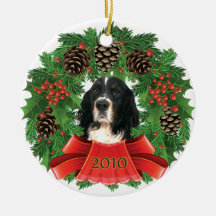 English Springer Spaniel Christmas Holiday Wreath Christmas Tree Ornaments