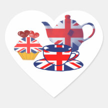 English Tea-time, Union Jack Art Gifts Heart Stickers