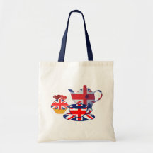 English Tea-time, Union Jack Art Gifts Tote Bags