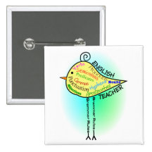 English Teacher "Grammar Bird" Gifts Pinback Buttons