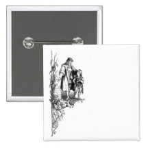Engraving of Man, Boy and Beehive Pin