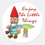 Enjoy The Little Things Gnome Round Stickers