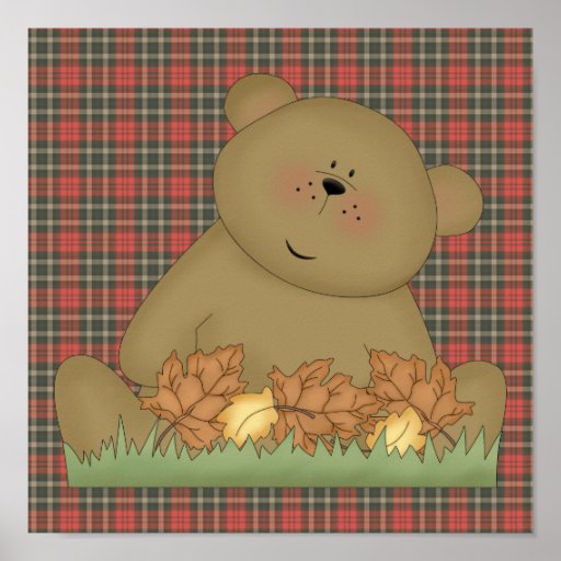 enjoying autumn teddy bear posters