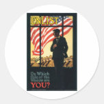 "Enlist" Old U.S. Military Poster circa 1917 Round Stickers