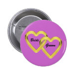 Entwined Gold Hearts Bride and Groom buttons