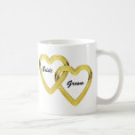 Entwined Gold Hearts Bride and Groom mugs
