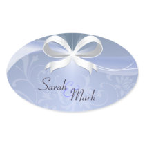 Envelope Seal Blue & White Floral Ribbon Wedding Sticker