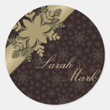 Envelope Seal Brown & Gold Snowflake Wedding Sticker
