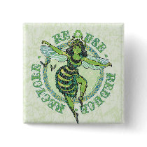 Enviro Green Bee Earth Day Gear Button
