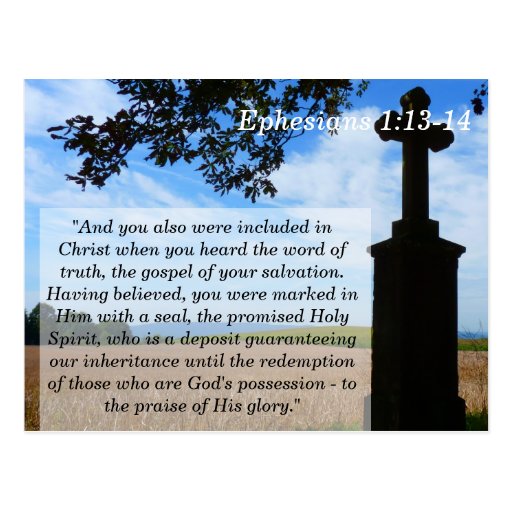 Ephesians 1 13 14 Cross Scripture Memory Card Postcard | Zazzle