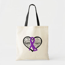 Epilepsy Heart Ribbon Collage Tote Bags